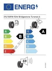 Bridgestone 215/50R18 92W Turanza 6 B-A-69 Yaz Suv Lastiği (Üretim Yılı: 2025)