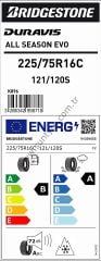 Bridgestone 225/75R16C 121/120S Duravis A/S Evo B-A-72 4 Mevsim Hafif Ticari Lastiği (Üretim Yılı: 2025)