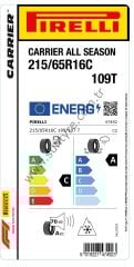 Pirelli 215/65R16 C 109T Carrıer All Season C-A-70 4 Mevsim Hafif Ticari Lastiği (Üretim Yılı: 2025)