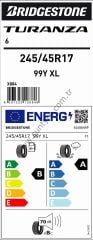 Bridgestone 245/45R17 99Y X Turanza 6 B-A-70 Yaz Oto Lastiği (Üretim Yılı: 2026)