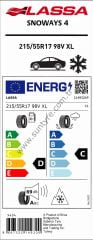Lassa 215/55R17 98V Xl Snoways 4 M+S D-C-69 Kış Oto Lastiği (Üretim Yılı: 2026)